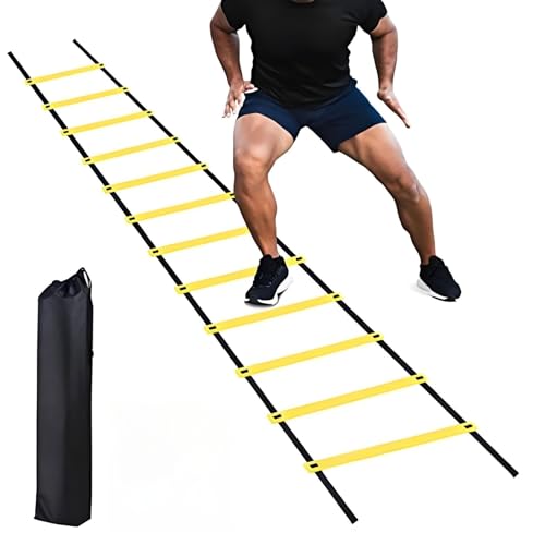 Kiuiom Coordinazione Scala,Kit l'allenamento con Il Pallone,Accessori per l'allenamento del Calcio,Scala Allenamento con Borsa per Allenamenti di Calcio,Fitness,Sport,Pallamano,6 Metri 12 Nodi