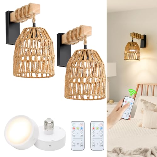Boho Battery Wall Sconce Set with Remote Dimmable