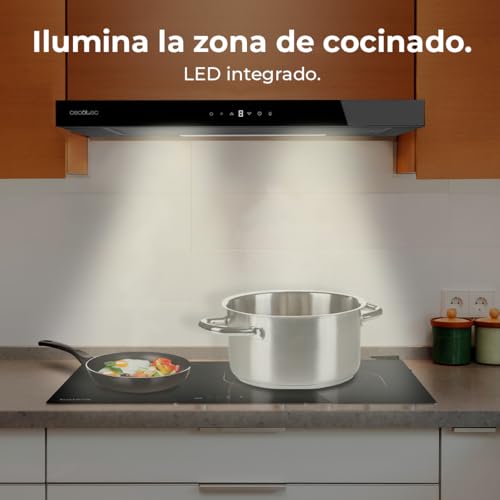 Cecotec Flux TLT 605500 Glass Black A++ Telescopic Extractor Hood 60 cm 70 W Motor, Low Consumption, White Glass Front, Power 550m³/h, Touch and Gesture Control, Carbon Filter