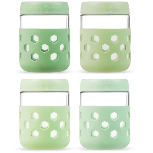 MICEBAY 16oz Overnight Oats Containers with Silicone Sleeves, 4-Pack Wide