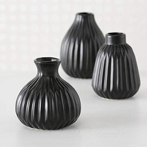 Vase Porzellan matt schwarz H12 cm (3 Stück) Blumenvase