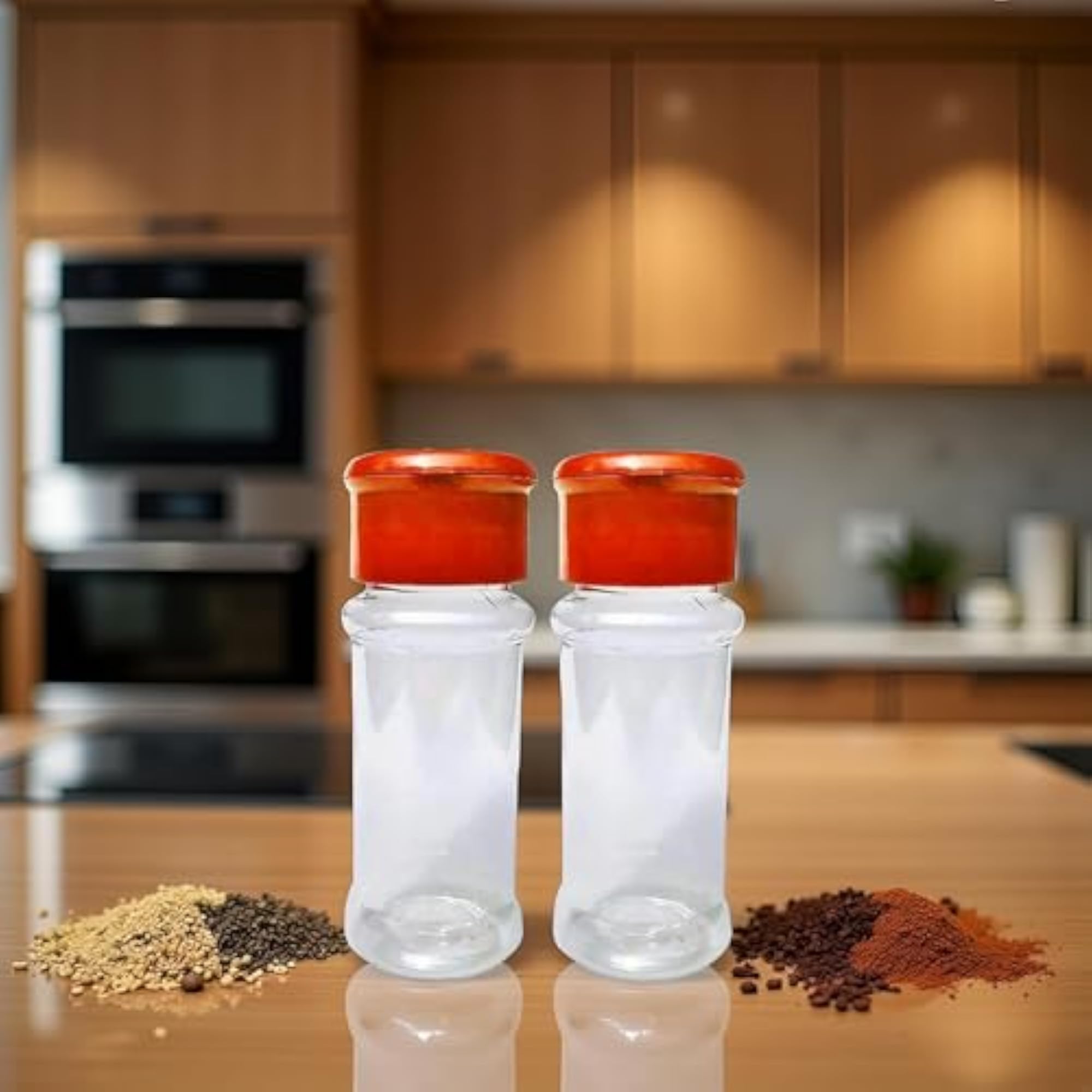 2Pcs Red Small Plastic Clear Salt Pepper Shaker Set