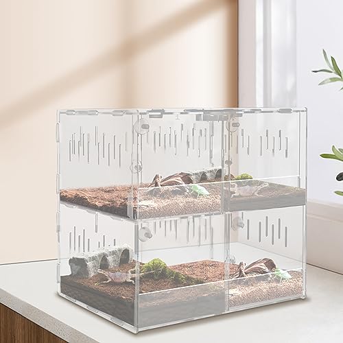 Reptile Terrarium Cage, Reptile Enclosure, 4-Grid Acrylic Transparent Reptile Terrarium