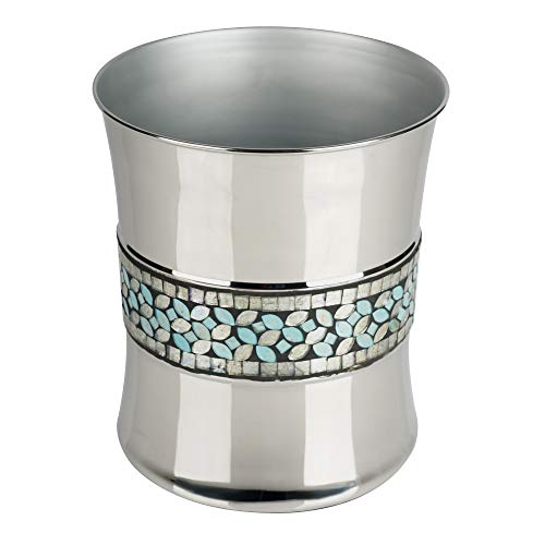 nu steel Sea Foam Wastebasket Trash Bin in Aqua Blue Silver Glass Mosaic  Stainless Steel for Bathrooms & Vanity Spaces
