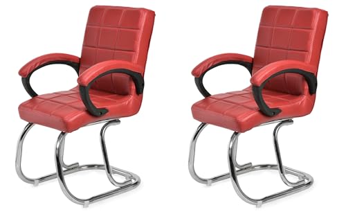 Image of GOYALSON Modern Mesh Guest Chair with Armrests Comfortable Reception Visitor Seating for Office or Home (2, Red, Double Pipe Chrome Steel Frame)