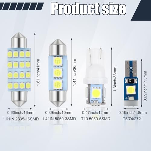 Kit 24 LED interior para auto, 42mm, 36mm, T10 194 168 W5W T5 74 blanco 6000K miniatura 2