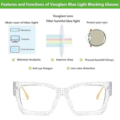 Image of VOOGLAM Glasses Waylon Rhinestone Frame Non-Prescription Eyeglasses