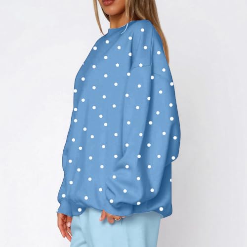 Oversized Crew Neck Sweatshirts Women Polka Dots Fleece Preppy Tops - image 7