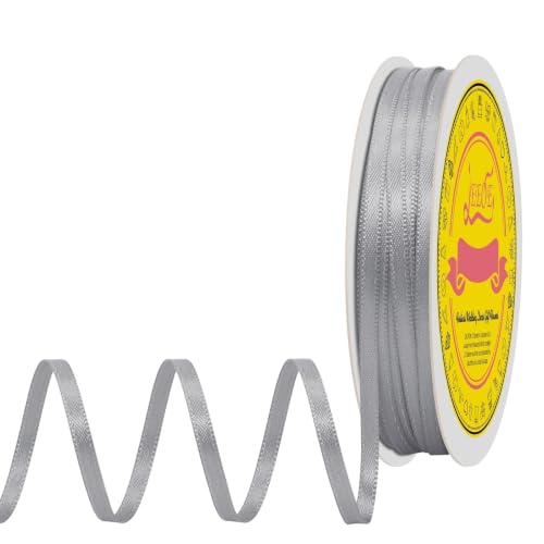 Image of Double Face Silver Satin Thin Ribbon 1 /8 inch X 50 Yards Polyester Silver Ribbon for Gift Wrapping Very Suitable for Weddings Party Hair Bow Invitation Decorations and More