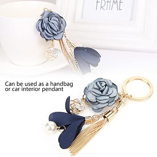 Pssopp Leather Flower Tassel Keychain Zinc Alloy Decoration Hook Key Pendant Car Keyring for Women Wallet Bag Pendant - Image 3
