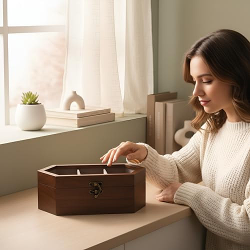 Image of Vintage Wooden Watch Box for Men, Timepiece Storage & Organizer, Display Case, Jewelry Box for Women, Gift for Husband (3 Grooves Hex (Rosewood))