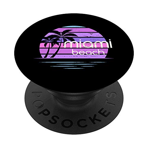 Miami Beach Florida Vacation Vintage 80s Palmeras PopSockets PopGrip Intercambiable