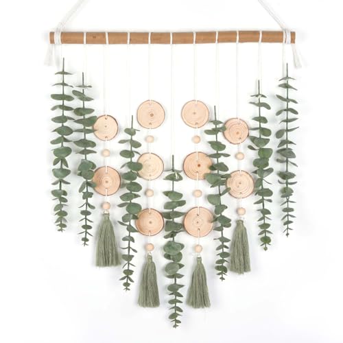 Image of GIAUMA Artificial Eucalyptus Plant Wall Decor Fake Greenery Leaves Stems Wall Hanging Faux Plants on Wood Stick Green Boho Rustic Farmhouse Decor for Bathroom Bedroom Dining Room Indoor Home