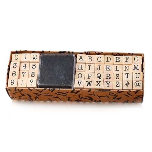 INGJIA 40 Pcs Sellos de Letras, Alfabeto de Madera Sellos de Letras, números y símbolos, con Almohadilla de Sellos, para Scrapbooking Arte artesanía Tarjeta de Decisiones
