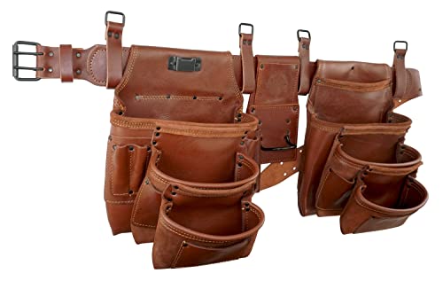 Graintex Ad2781 :: 4 Piece 17 Pocket Framer's Tool Belt Combo Ambassador Series Chestnut Brown Color Grain Leather #TOP2