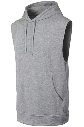 JC Distro Men's Workout Hooded Tank Top Lightweight Sleeveless Gym Shirt also in Big Sizes Heather Grey