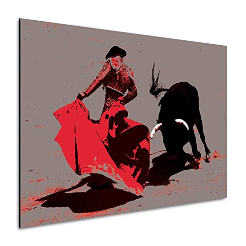 Vertikale Décoration Murale Tableau Alu Scène de Corrida Pop'Art Rouge Noir Gris 40 x 60 cm