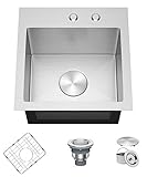 X Home 15 x 15 Inch Drop In Sink, Top Mount Wet Bar Prep Sink, 16 Gauge Stainless Steel RV Kitchen Sink With R10 Corners