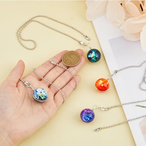 HOBBIESAY 4Pcs Ceiling Fan Pull Chain Glow Universe Decorative Lamp Pull Extension 4 Color Glass Fan String Pendant Extender with Ball Chain Danglers Planet Charm for Ceiling Light Fan Table Lamp - Image 3