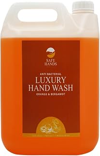 Safe Hands | Luxury Hand Wash | Orange & Bergamot | 5 Litre | Moisturising hand soap liquid | Antibacterial | Anti Bac Hand Soap | Removes 99% of Bacteria | Kind to Skin