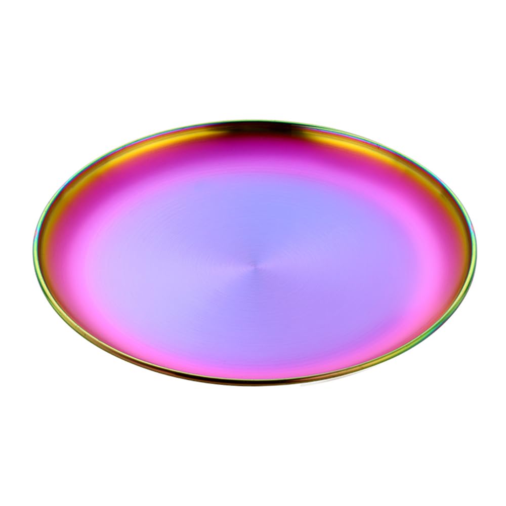 Buyer Star Stainless Steel Plate, Stainless Steel Round Dinner Plates, Metal Serving Plate, Dessert Plate, Dinner Dishes Plates Set for Camping Outdoor, Barbecue, Non-Toxin (Rainbow, 23cm) — image 1