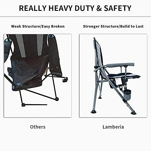 Lamberia Folding Camping Chair For Adults Heavy Duty 330 Lbs Capacity Outdoor Camp Chair Thicken 600D Oxford Mesh Back Quad With Arm Rest Cup Holder And Portable Carrying Bag(Light Grey) #TOP4