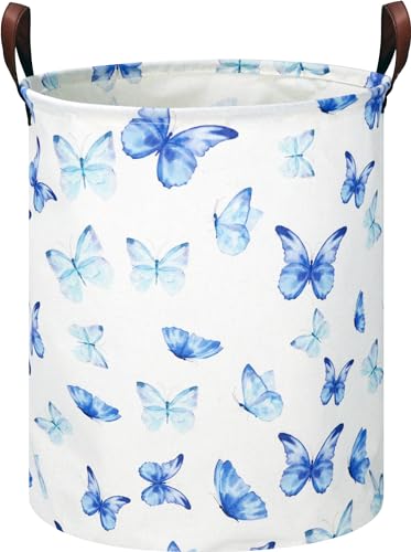 Image of NTAOHAMPER Kids Laundry Hamper, Waterproof Storage Bin, Baby Nursery Hamper, Clothes Organizer, Toys Bin, Room Decor(Blue Butterfly)