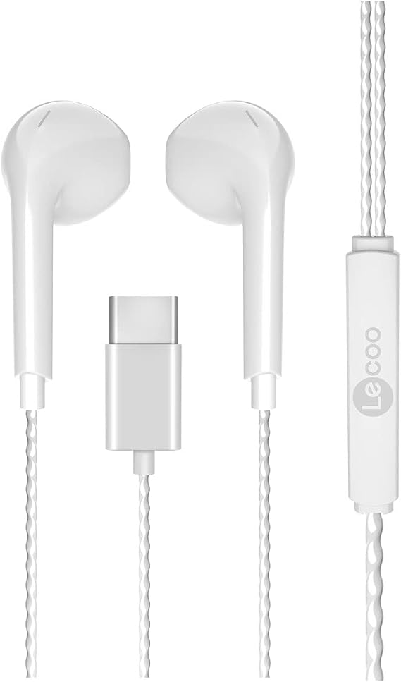 Lecoo EH104 Kablolu Type-C Girişli Mikrofonlu Kulak İçi Kulaklık - Sağlam Kablo Yapısı, Ses Ayarı Panelli, Stereo HD Mikrofon, Spor İş, Oyun için Evrensel Uyumluluk, Kulak İçi Kulaklık Beyaz