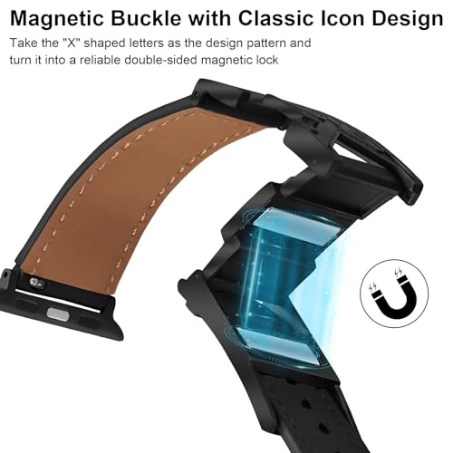 Image of Leather Magnetic Band Compatible with Apple Watch Bands 38mm 40mm 41mm 42mm 44mm 45mm 46mm 49mm, Top Grain Genuine Leather iWatch band, Designer Dressy Luxury Strap for Women Men