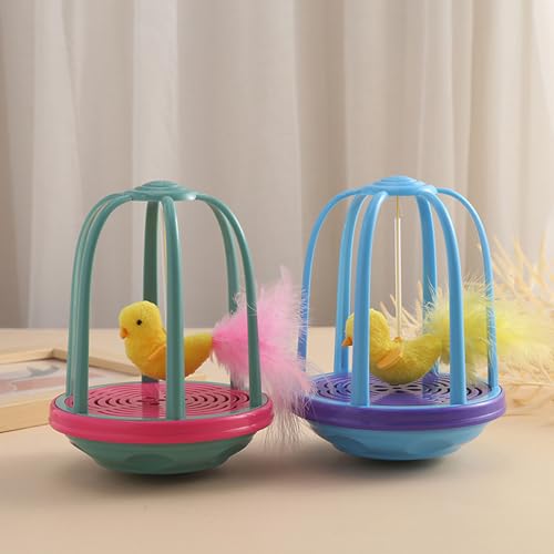 Zerodis Electric Cat Toy in Bird Cage Design Bird Cage Cat Toy Bird Cage Toy for Adult Cats Electric Cat Squeaky Toy Interactive Boredom Anxiety Reduction Cat Toy for Adult Cats (Blue) - Image 3