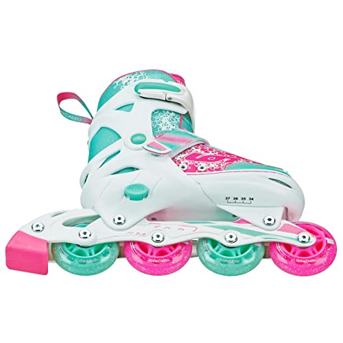 Roller Derby Ion 7.2 Girl's Adjustable Inline Skates White/Mint/Pink Size Small (11-1) #TOP5