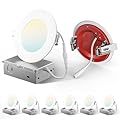 Amico 6 Pack 4 Inch Fire Rated LED Recessed Light with Junction Box, 2 Hour Fire Rating, 5CCT Selectable Ultra-Thin Ceiling Light, 900LM, Dimmable Canless Wafer Downlight, ETL & FCC, No Tenmat Needed