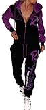 Jaylvis Damen Jogginganzug Trainingsanzug Fitnessanzug Hose und Oberteil Schlafanzug Royal Sailing A.2255 (Schwarz-Lila, M