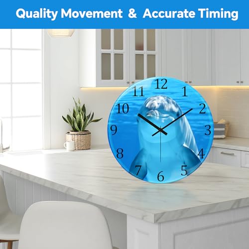 Image of 12 inchDolphin Wall Clock Battery Operated Non Ticking Beach Ocean Fish Clock | VIKMARI Coastal Nautical Quartz Analog Clock Silent Modern Wall Decorative for Office Bedroom Living Room Bathroom