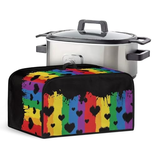 Jndtueit Slow Cooker Covers Oval Rainbow Heart Print Slow Cookers Cover Anti-Stain Anti-Static Slow Stew Pot Cover with Top Handle and Accessories Pocket
