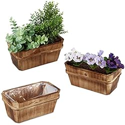 Macetero Ventana Ikea Relaxdays Set de 3 Macetas, Balcón y Alféizar Ventana, Maceteros Pequeños Madera, con Forro, 8,5x19,5x11 cm, Natural