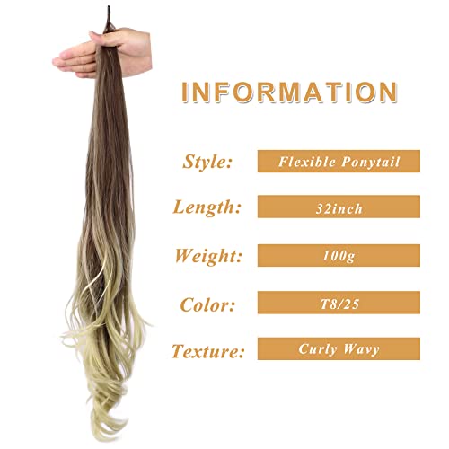 Dairess 32Inch Flexible Wrap Around Ponytail Hair Extension Long Curly Synthetic Ponytail Wavy Pretty Hair Ponytails Hairpieces For Women Daily Use (T8/25) #TOP1