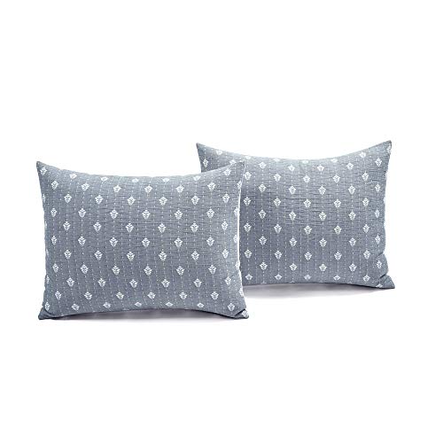 Lush Decor Hygge Kantha Pick Stitch Yarn Dyed Cotton Jacquard 3 Piece Quilt/Coverlet Set, King, Navy & Off-White #TOP5
