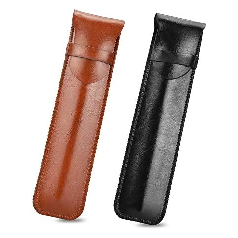 CODIRATO 2 PCS Leather Pen Holder Handmade Protective Pen Case Portable Pen Protective Sleeve for Pens, Optical Pencil (Brown and Black) Cover