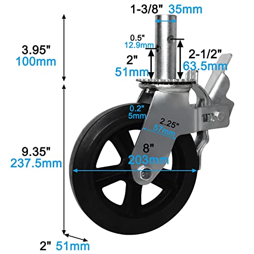 image for OK5STAR 8 Inch Scaffolding Wheels, Scaffold Caster with Dual Locking B