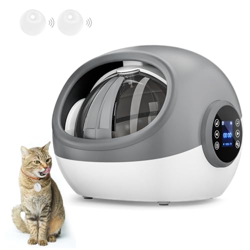 Upgraded RFID Feeder with Collar Sensor – Automatic Portion Control, 4 Feeding Modes, Anti-Theft Cat Feeder for Multi-Cat Homes & Special Diets (Gray with 2 Collars)