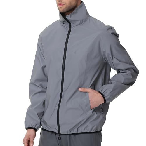 LZLRUN Mens Reflective Jacket Windbreakers Rave High Visibility Holographic Coat Outfit4