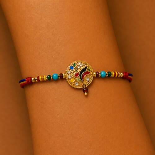 Image of Glorious Peacock Enamel Rakhi Thread