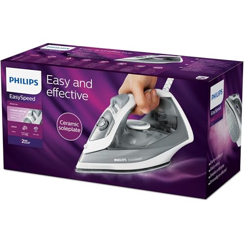 Philips EasySpeed Ferro da Stiro a Vapore - 2000W, Vapore 25g/min, Colpo di Vapore 100g, Ferro Verticale, Bianco/Grigio (GC1751/80) - Immagine 3