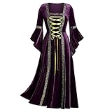 ✿ Características del vestido de cosplay medieval: vestido de bola de manga de campana de encaje gótico, vestidos largos medievales hasta el suelo, manga acampanada, trajes de cosplay de Halloween, estilo vintage. Y hay cordones en la cintura, que se pueden ajustar para adaptarse a su figura. ¡Un vestido retro con cordones imprescindible en tu guardarropa!