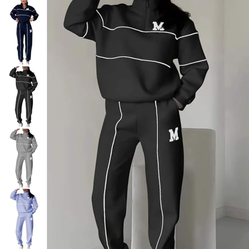 Women's Casual Letter M Long Sleeve Two Piece Set, Womens Sweatsuits 2 Piece Set, Long Sleeve Hoodie And Sweatpants Set4