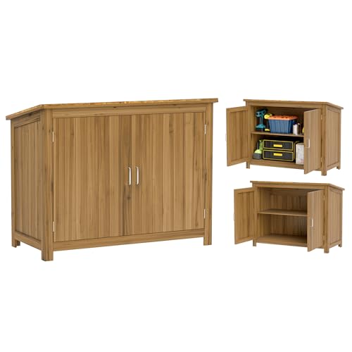 Outsunny Abri de Jardin en Bois cabane de Jardin avec Toit incliné, 2 Portes et 2 étagères, Armoire à Outils résistante aux intempéries pour intérieur, extérieur et Balcon, 110 x 50 x 85 cm Marron