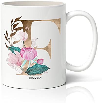 FAVOLA Ceramic Alphabet F Letter Floral Coffee Mug - 1 Piece, White, 350ml
