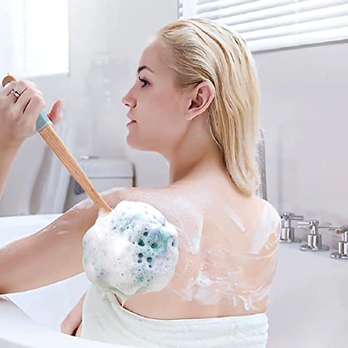 Amazerbath Shower Sponge Loofah Back Scrubber, Pe Soft Mesh Loofah Body Scrubber With Long Wooden Handle, Bath Sponge For Men Women (Green) #TOP4