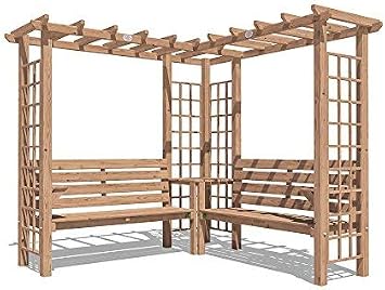Dunster House Wooden Pergola Trellis Arbour Garden Arch With Corner Bench, Armrests and Mini Corner Table Gerlinde